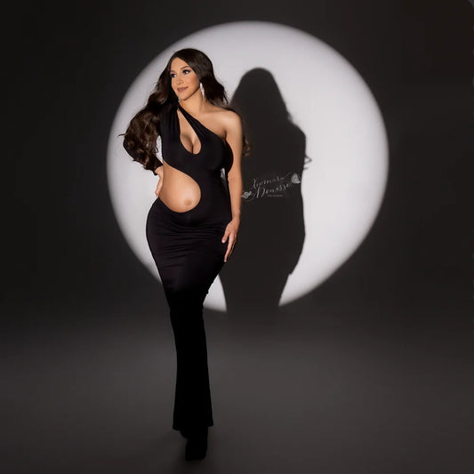 Slope Shoulder Skinny Maternity Photography Dress Stretchy Pregnant Woman Photo Shoot Dress
