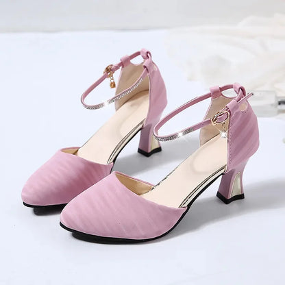Women Fashion High Quality White Pointed Toe Buckle Strap Pu Leather Stiletto Ladies Casual Pink Comfort High Heel Shoes G5776