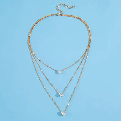 1Pc Multi-layered Dainty Light Luxury Water Drop Love Heart Star Set Chain Pendant Metal Collarbone Necklace Gift For Girl Women
