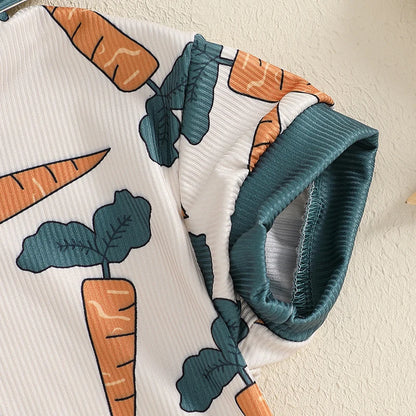 Cute Cartoon Animal Print Short Sleeve Romper with Hooded Ears for Infant Boys and Girls Summer Jumpsuit Easter Outfit