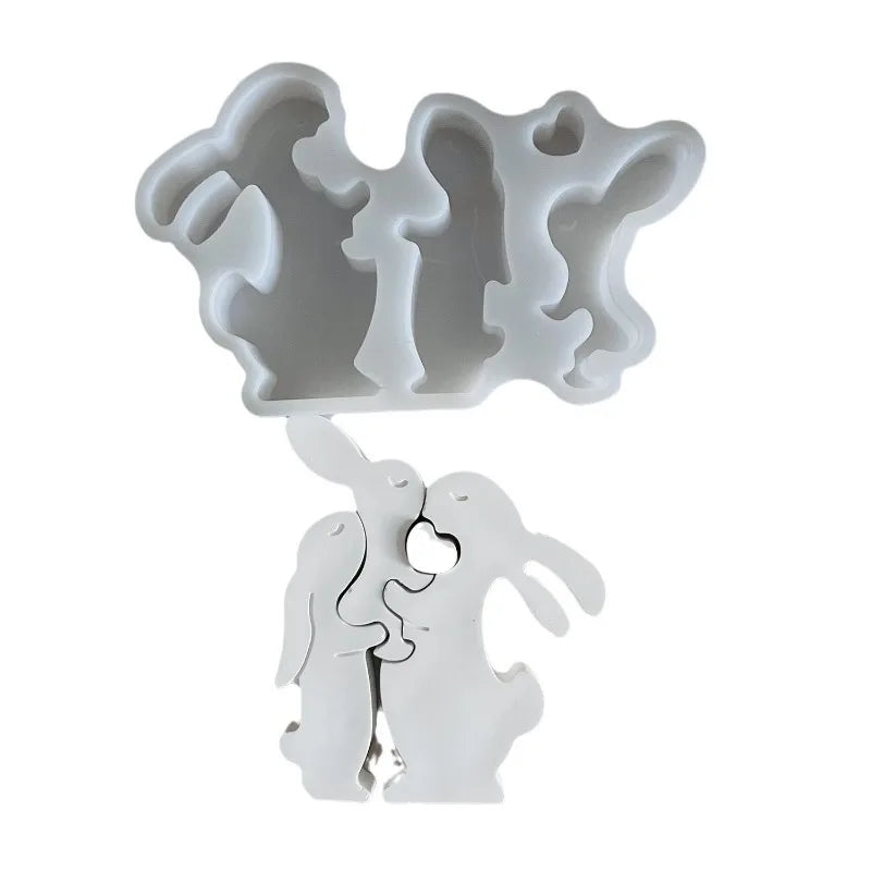 Easter Bunny Candle Decoration Silicone Molds DIY Gypsum Aromatherapy Family Rabbit Ornament Resin Mold Home Handicrafts Casting