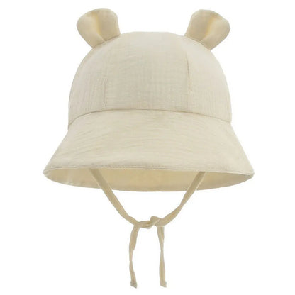 Newborn Baby Hat Infant Muslin Bucket Hat Kids Bear Ears Summer Beach Sun Caps Boys Girls Easter Hats For Toddlers 3-12 Months
