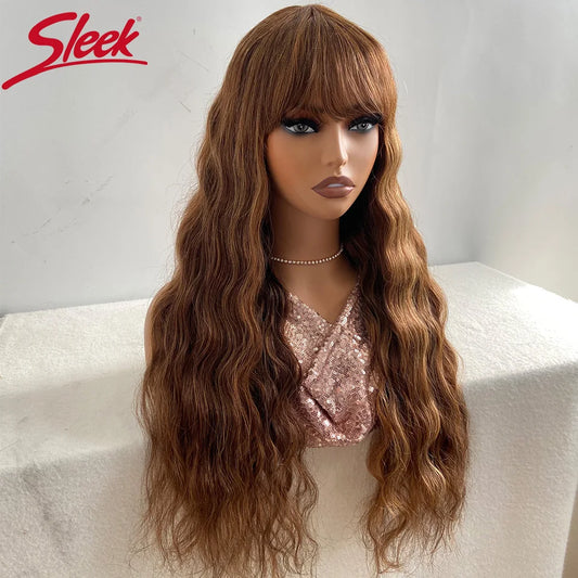 Sleek 24 Inch Body Wave Human Hair Wigs With Bangs P4/30/27 Highlight Bodywave Remy Brazilian Hair Wigs 16 Inch Short Wigs