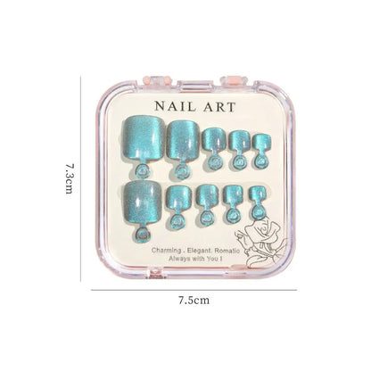 10pcs Aurora Mirror Toe Nails Fake Girls Square Press On Nails For Foot Articficial Acrylic False Toenails Detachable