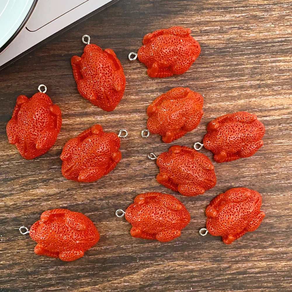6pcs Simulation Roast Chicken Resin Earring Charms Hot Easter Food Pendant For Earring Keychain Diy Jewelry Make