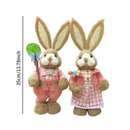 Easter Floor-Standing Bunny Decoration Cute Straw Rabbit Decoration For Garden Kitchen Yard Kindergarten Animal Ornaments