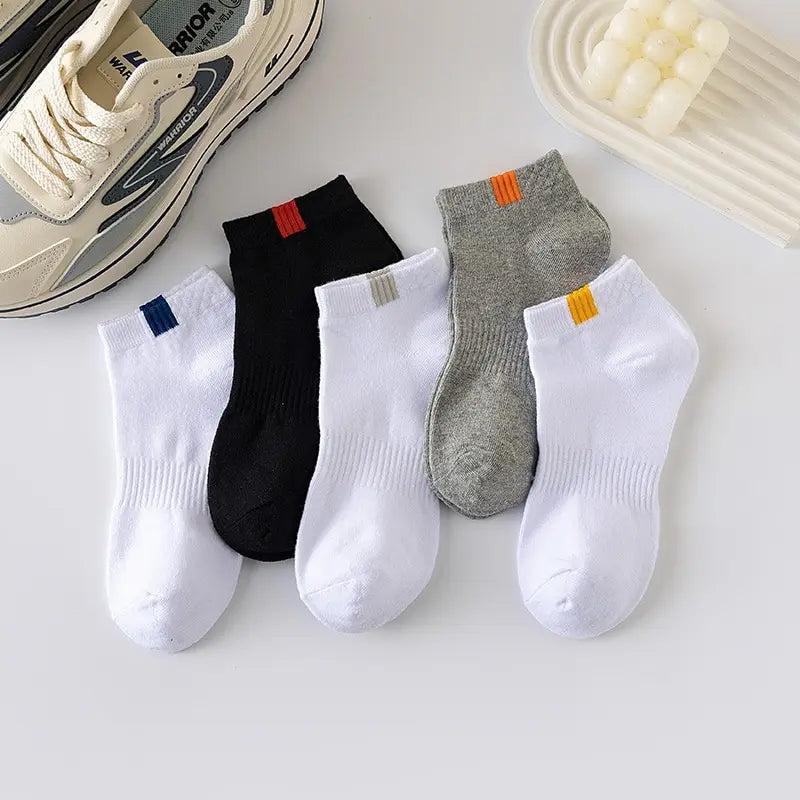 5 Pairs Fashionable Cloth Standard Boat Socks Spring And Summer Thin Style Mens Solid Color Socks Casual Sports Socks