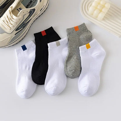 5 Pairs Fashionable Cloth Standard Boat Socks Spring And Summer Thin Style Mens Solid Color Socks Casual Sports Socks
