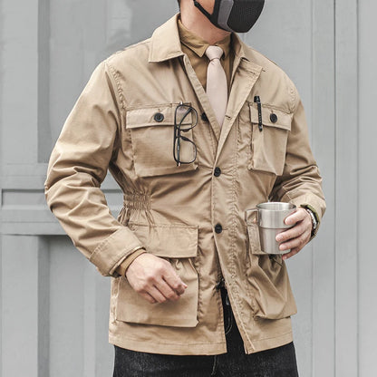 Safari Jacket Men Tactical Windbreaker Outdoor Multi-pocket  Vintage Casual Coats Spring Autumn Army Camo Amekaji Hunter