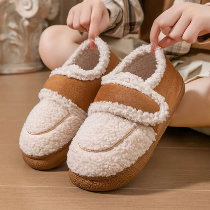 Autumn Winter Women Boots Brown Flannel Plush Warm Home Cotton Shoes Outdoor Platform Snow Boots Soft Sole Household Slippers