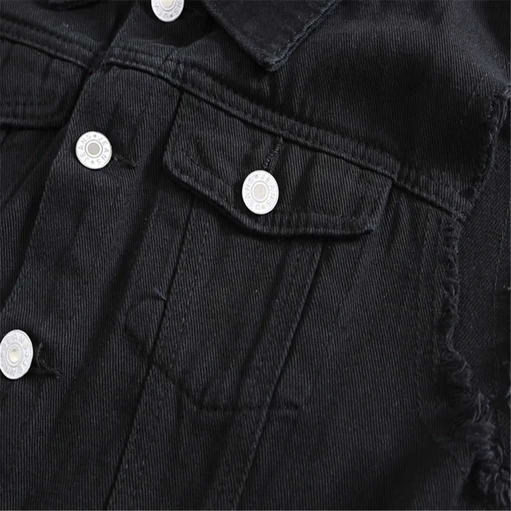 Men's New Fashion Sleeveless Denim Vest  Autumn Casual Solid Color Cowboy Jacket Slim Fit Single-breasted Jeans Streetwear