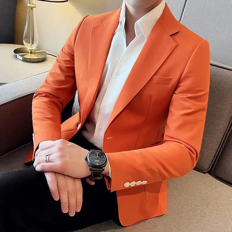 Party Yellow Male Blazer Coat Short Cropped Men's Suit Jackets Vintage Fashion 2024 Korean Style Clothes Fashionable Spring New