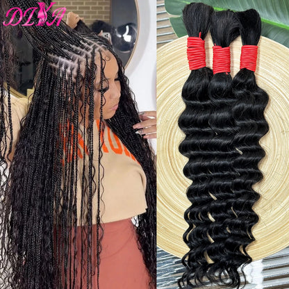 Human Braiding Hair Deep Wave Bulk Human Hair for Boho Braids 100% Brazilian Virgin Curly Hair for Braiding Hair Extensions