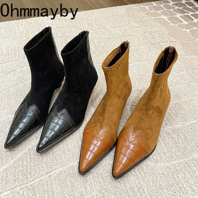 2024 Spring Autumn Women's Ankle Boots Fashion Pointed Toe Short Botas Ladies Elegant Low Heel Shoes Winter Women's Pumps