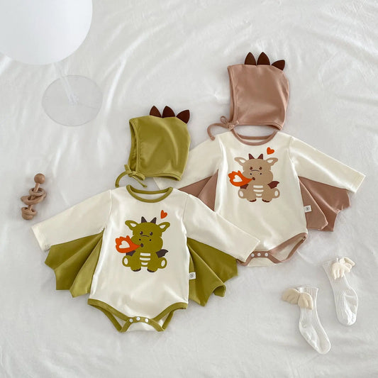 8961-1 Baby Clothes 2024 Spring New Korean Cute Baby Boy's One Piece Clothes Fire Dragon Printing Climbing Clothes.
