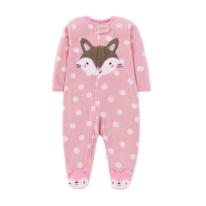 Newborn Infant Baby Girl Rompers 2024 Winter Autumn Warm Micro Fleece Animal Sleepsuit Animal Overall Babe Jumpsuits 0-12 Months