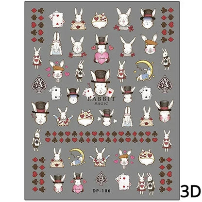 Noble Rococo Bunny Girl Pearl Butterfly Easter Egg Rabbit Soft Relief Self Adhesive 5D Nail Art Decoration Sticker 3D Nail Decal