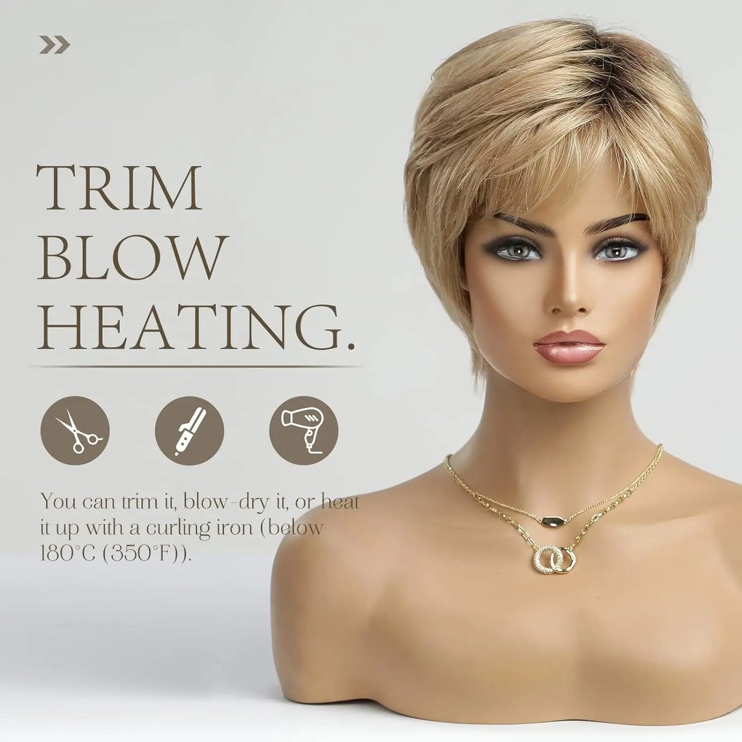 Pixie cut Human hair Wigs Sand Blonde Short Straight Bob Wigs with Bangs 100% Real Human Hair Glueless Wigs Natural Daily Use