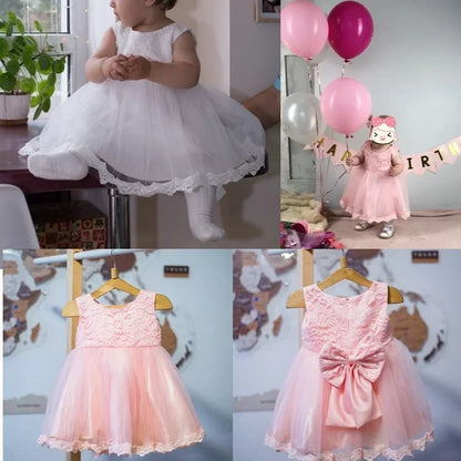 2024 Baby Girl Clothes Lace Long Sleeves Newborn Infant 1st Birthday Baptism Pink Dress Wedding Party Dresses for Girls Vestidos