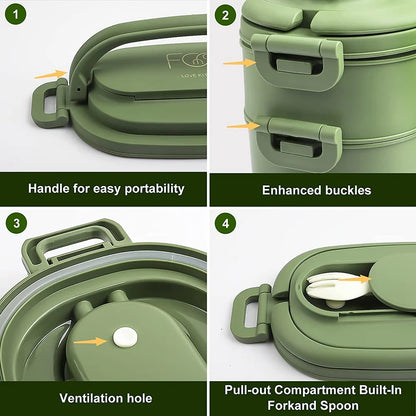 Lunch Box,Leakproof Bento Box for Kids Adults,Cutlery Set Bento Boxes ,for Kid Men Women Adults Working Schools Green