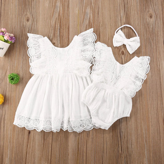 6M-5Y Toddler Kid Child Baby Girls White Dress Summer Ruffles Lace Bow Princess Dresses Costumes Clothes