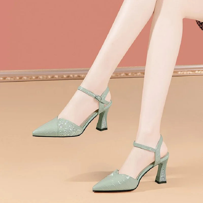 Women Fashion High Quality White Pointed Toe Buckle Strap Pu Leather Stiletto Ladies Casual Pink Comfort High Heel Shoes G5776