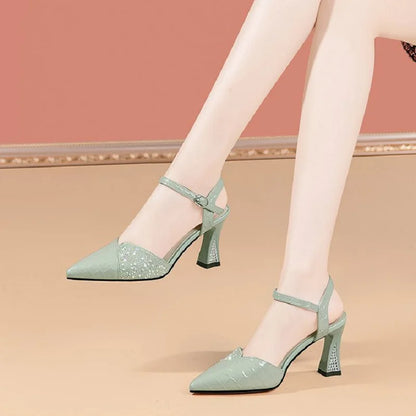 Women Fashion High Quality White Pointed Toe Buckle Strap Pu Leather Stiletto Ladies Casual Pink Comfort High Heel Shoes G5776