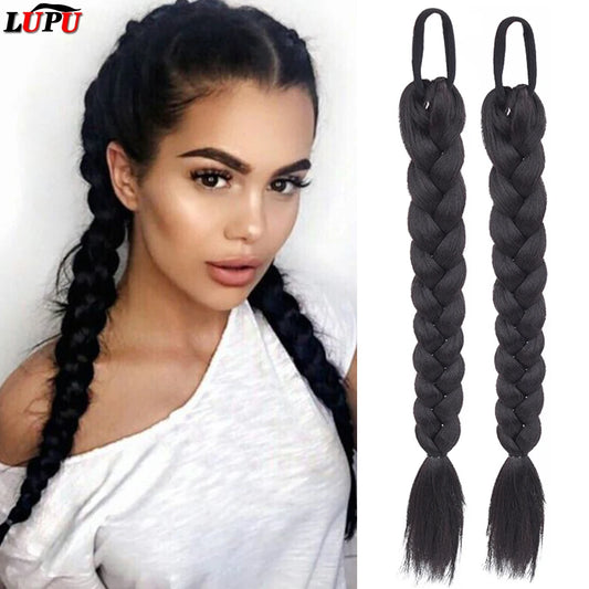 LUPU Synthetic Braided Ponytails Hair Extensions For Women With Elastic Hair Band Hairpieces Natural Black Brown Fake Hair