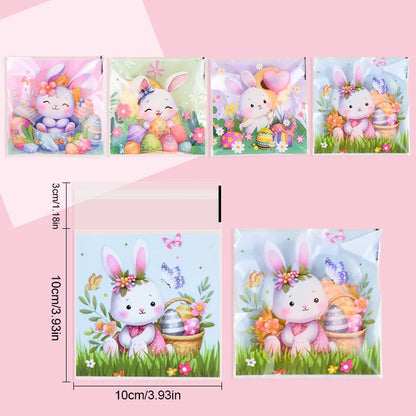 100Pcs Easter Candy Cookie Bag Cute Bunny Eggs Gift Snack Packaging Bags 2025 Happy Easter Party Decoration Supplies Kids Favors