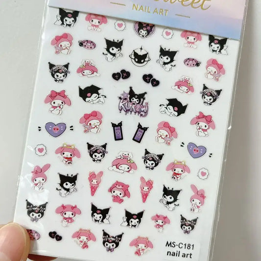 1PCS Cartoon Cute Melody Kuromi 3D Nail Stickers Press on Nails Sanrio Nail Art Decoration New Anime Nail Art Decals Stickers