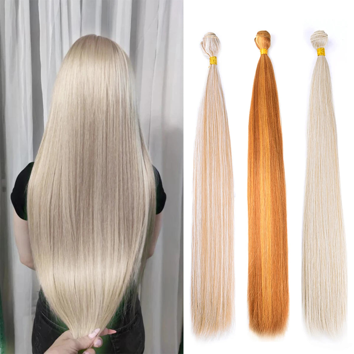 24 Inch Straight Hair Extensions Ombre Hair Bundles Heat Resistant Fiber Hair Weaving Synthetic Straight Hair
