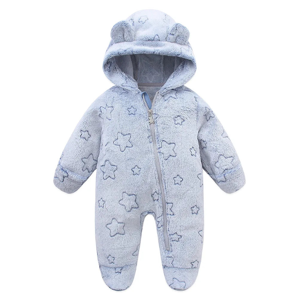 OLEKID 2025 Autumn Winter Newborn Baby overalls Flannel Hooded Kids Baby Girl Rompers 0-1 Years Toddler Boy Jumpsuit Outfits