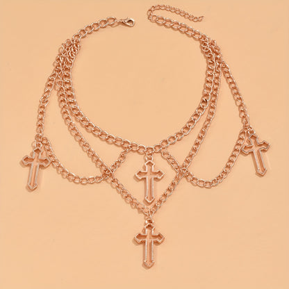 1pc Fashionable Gothic Criss Cross Multi-element Multi-Layer Necklace Chain