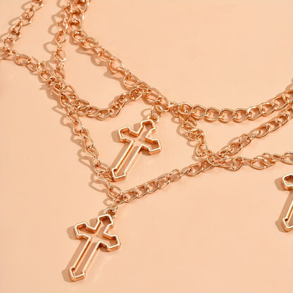 1pc Fashionable Gothic Criss Cross Multi-element Multi-Layer Necklace Chain