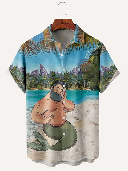 Stylish Men's Hawaiian Shirt with Vibrant Coconut Tree Print - Perfect for Beach Vacations and Summer Parties