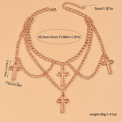 1pc Fashionable Gothic Criss Cross Multi-element Multi-Layer Necklace Chain