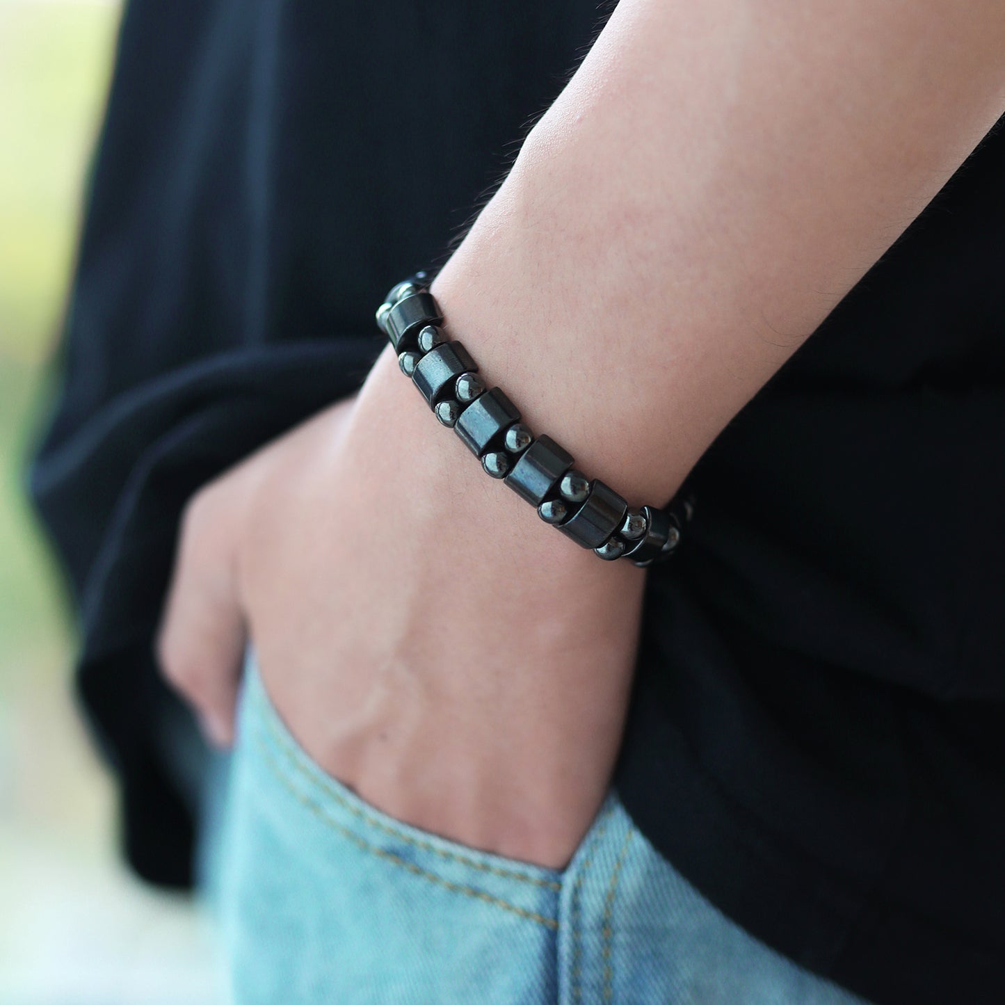 1/2/3pcs Men's Fashionable Sports Black Bracelet