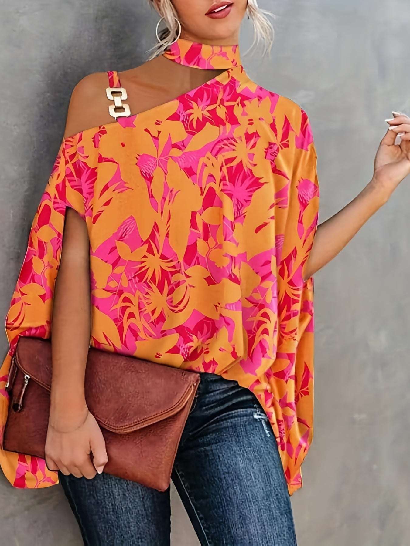 Women's Blouse Summer Halter Batwing Sleeve Floral Print Blouse